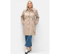 Trenchcoat SHEEGO "Große Größen", Damen, Gr. 48, grau (softtaupe), Obermaterial: 64% Baumwolle, 36% Polyester;Futter: 100% Polyester, unifarben, klassisch, figurbetont kurz, Langarm, Mäntel, in wasser