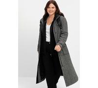 Trenchcoat SHEEGO, Damen, Gr. 52, schwarz-weiß (schwarz, weiß), 70% Polyester, 30% Wolle, gemustert, Mäntel (16980525-52) schwarz, weiß