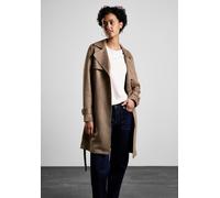 Trenchcoat STREET ONE, Damen, Gr. 36, braun (schwarz nutty mocca), Stoff, 94% Polyester, 6% Elasthan, unifarben, gerade lang, V-Ausschnitt, Bündchen, Mäntel, mit Bindegürtel (75992945-36) schwarz nutt