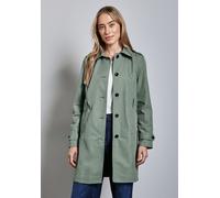 Trenchcoat STREET ONE, Damen, Gr. 36, grün (dune grün), Web, 69% Baumwolle, 31% Polyester, unifarben, normal ca. Mitte Oberschenkel, V-Ausschnitt, abgesteppt, Mäntel, mit Bindegürtel (19230003-36) dun