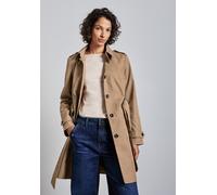 Trenchcoat STREET ONE, Damen, Gr. 40, braun (schwarz nutty mocca), Web, 69% Baumwolle, 31% Polyester, unifarben, normal ca. Mitte Oberschenkel, V-Ausschnitt, abgesteppt, Mäntel, mit Bindegürtel (98827