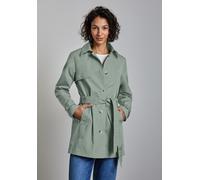 Trenchcoat STREET ONE, Damen, Gr. 44, grün (mint grün), Web, Obermaterial: 69% Baumwolle, 31% Polyester; Futter: 100% Polyester, unifarben, casual, gerade hüftbedeckend, V-Ausschnitt, Langarm Bündchen