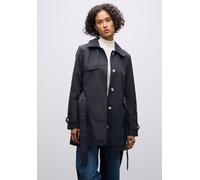 Trenchcoat STREET ONE, Damen, Gr. 46, blau (gravity blau), Web, Obermaterial: 69% Baumwolle, 31% Polyester; Futter: 100% Polyester, unifarben, gerade hüftbedeckend, V-Ausschnitt, Bündchen, Mäntel, mit