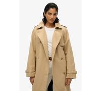 Trenchcoat SUPERDRY "CLASSIC TRENCH JACKET", Damen, Gr. XXL, beige (shaker beige), Web, Obermaterial: 100% Baumwolle, unifarben, slim fit ca. Mitte Wade, V-Ausschnitt, Mäntel (40731048-XXL) shaker bei