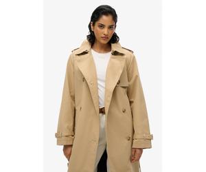 Trenchcoat SUPERDRY "CLASSIC TRENCH JACKET", Damen, Gr. XXL, beige (shaker beige), Web, Obermaterial: 100% Baumwolle, unifarben, slim fit ca. Mitte Wade, V-Ausschnitt, Mäntel (40731048-XXL) shaker bei