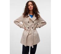 Trenchcoat VERO MODA "VMCHELSEA OLIVIA TRENCHCOAT NOOS", Damen, Gr. L, beige (oatmeal), Twill, Obermaterial: 100% Polyester, unifarben, regular fit ca. Mitte Oberschenkel, mit Riegel, Mäntel, kurzer 2