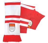 TrendandStylez Köln Strickschal rot-weiß gestreift mit Wappen - Klassischer Fanschal für Karneval, Stadion & Kölner Jecken - Unisex Accessoire für Damen & Herren - Weich & Warm mit Fransen