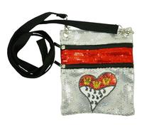 TrendandStylez Kölner Pailletten Tasche mit Wappen Herz - Silber Glitzer Umhängetasche für Karneval & Fasching - Praktischer Brustbeutel für Damen - Kostüm Zubehör mit abnehmbarem Gurt