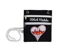 TrendandStylez Kölsch Mädche Umhängetasche für Karneval & Festival - Praktischer Brustbeutel mit Köln Skyline Herz Patch - Kleine Tasche für Handy & Geld - Ideales Accessoire für Kölnerinnen & Fans