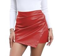 trendfoll Kunstleder-Skorts für Damen, hohe Taille, PU-Leder-Shorts, elastische Taille, gerüscht, Wickel-Skorts, Röcke, Rot/Ausflug, einfarbig (Getaway Solids), Mittel