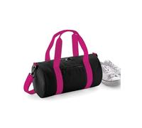 Trendhafen Deine Marke Mini Sporttasche 12L, kompakte Barrel Bag für Damen & Herren, kleine Reisetasche mit Schultergurt, Trainingstasche aus 600D Polyester, Schwarz/Fuchsia, 40 x 20 x 20 cm
