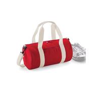 Trendhafen Mini Sporttasche 12L, kompakte Barrel Bag für Damen & Herren, kleine Reisetasche mit Schultergurt, Trainingstasche aus 600D Polyester, Classic Red/Off White, 40 x 20 x 20 cm