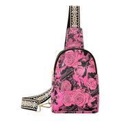 Trendige Gothic-Rose mit Metall-Umhängetasche, Diebstahlschutz, Umhängetasche, Gürteltasche zum Wandern, Gothic Rose mit Metall, 1 size
