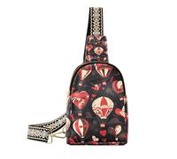 Trendige Hot Balloon Valentinstag Bauchtasche Geldbörse Leder Sling Rucksack Schultertasche zum Wandern, Heißluftballon Valentinstag, 1 size
