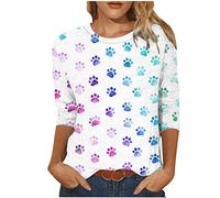 Trendige Oberteile Damen 3/4 Ärmel Bluse Lässig Geometrische Drucken Tunika 2023 Shirt Sommer Tshirt Pullover mit Rundhalsausschnitthals Tops Longbluse Urlaub T-Shirt Lose Bequeme Blusentops