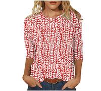 Trendige Oberteile Damen 3/4 Ärmel Bluse Lässige Tshirt mit Aufdruck Tunika 2023 Shirt Sommer Pullover Tops mit O-Ausschnitt Longbluse Leichte T-Shirt Lose Bequeme Blusentops Longshirt für Frauen