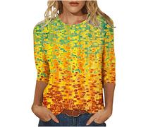 Trendige Oberteile Damen 3/4 Ärmel Tshirt Rundhals Bluse Blumendruck Shirt Sommer Tunika Tops Leichte Party Pullover Longtops Bequeme T-Shirt Locker T Shirts Blusentops Beachwear für Frauen