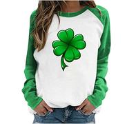 Trendige Oberteile Damen St. Patrick's Day Grünem Kleeblatt Pullover Irischen Nationalfeiertag Oberteile Gnom Hut Motiv Sweatshirt Farbblock Patchwork Pulli Tops Langarm Bluse Shirt Streetwear