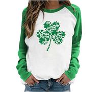 Trendige Oberteile Damen St. Patrick's Day Grünem Kleeblatt Pullover Irischen Nationalfeiertag Oberteile Gnom Hut Motiv Sweatshirt Farbblock Patchwork Pulli Tops Langarm Bluse Shirt Streetwear