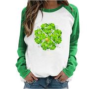 Trendige Oberteile Damen St. Patrick's Day Grünem Kleeblatt Pullover Irischen Nationalfeiertag Oberteile Gnom Hut Motiv Sweatshirt Farbblock Patchwork Pulli Tops Langarm Bluse Shirt Streetwear