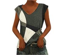 Trendige Sommer Damen Oberteile Tank Tops Geometrische Nähte Tshirt Ärmellos Tanktops mit V-ausschnitt Bequem All-Match Bluse Shirt Bluseshirt Sportshirt Laufshirt T Shirt Für Frauen Streetwear