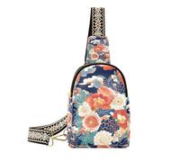Trendige traditionelle japanische Blumen-Tasche für Damen, Leder-Brusttasche, Brusttasche für Reisen, Traditionelles japanisches Blumenmuster, 1 size
