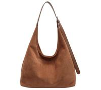 Trendige Wildleder-Tragetasche, Halbmond-Umhängetasche für Damen, Umhängetasche, Geldbörse, Wildleder-Handtasche, Arbeit, College, Wintertasche, Braun, Medium