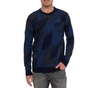 Trendiger Herren Rundhals-Pullover im Wellen-Design Feinstrick-Sweater 13445 Marine L