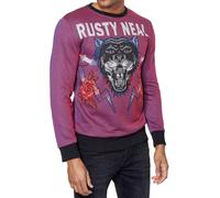 Trendiger Rundhals-Pullover für Herren mit großem Tiger-Print und Streifen-Design Sweater Sweatshirt 19143 Rot M