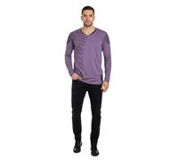 Trendiges Herren Longsleeve V-Ausschnitt Washed Print Design Slim Fit Langarm-Shirt 10117 Violett XL
