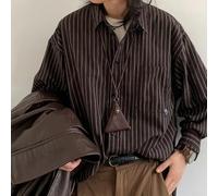 Trendiges langärmeliges gestreiftes Hemd, Unisex, lockere Passform, lässiger Boyfriend-Stil, Kleidung (M, Braun)