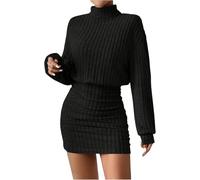TrendiMax Damen Strickkleid Stehkragen Langarm Freizeitkleid Kurzes Party Club Kleid Herbst Enge Pullover Kleider Winterkleid (Schwarz, M)