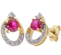 trendor 21183 Damen-Ohrringe Gold 333 / 8K Ohrstecker mit synthetischem Rubin