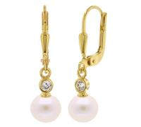 trendor 68462 Damen-Ohrringe 333 Gold Perlen-Ohrhänger