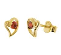 trendor Damen Ohrringe 925 Silber Vergoldet Herz Zirkonia Rot zauberhafter Ohrschmuck für Frauen, zeitlose Geschenkidee, 21412-07