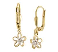 trendor Damen-Ohrringe Blume 925 Silber Vergoldet Zirkonia-Ohrhänger 31047 | Damen-Ohrhänger aus Sterlingsilber vergoldet, Blumen-Ohrhänger für Frauen, Ohrring Blüte, Hänge-Ohrringe für Damen, Geschenk