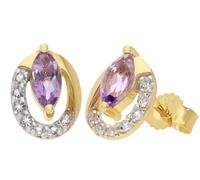 trendor Damen-Ohrringe Gold 333 / 8K Ohrstecker Amethyst und Topase 21174 | edler modischer Ohrschmuck aus Gelbgold für Frauen