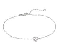trendor Damenarmband Herz 925 Silber Rhodiniert mit Zirkonia 21/18 cm 21875 | Armband für Frauen aus Sterlingsilber, feine Ankerkette mit Herz und Zirkonias