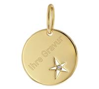 trendor Gravur Anhänger mit Diamant Gold auf Silber 925 Ø 15 mm inklusive Wunsch-Gravur zauberhafter Gravurschmuck, Schmuckstück für Damen und Herren, 41180