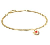 trendor Kinder-Armband mit Hufeisen/Herz 925 Silber vergoldet diamantiertes Flachpanzerband, eleganter Armschmuck für junge Damen, 21625