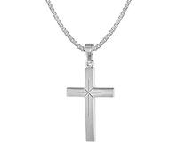 trendor Kreuz-Anhänger 24 mm Weißgold 585 (14 Karat) mit Silberkette Damen und Herren Halskette mit modischem Echtgold-Anhänger 75283-45 45 cm