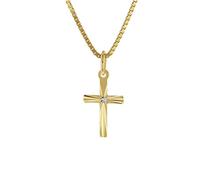 trendor Kreuz-Anhänger für Kinder Gold 585 mit Vergoldeter Silberkette
