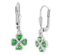 trendor Mädchen Ohrringe 925 Silber Ohrhänger mit grünem Kleeblatt liebevoller Ohrschmuck für Kinder, wunderschöne Geschenkidee, 21141