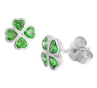 trendor Mädchen Ohrringe 925 Silber Ohrstecker mit grünem Kleeblatt liebevoller Ohrschmuck für Kinder, wunderschöne Geschenkidee, 21142