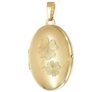 trendor Medaillon-Anhänger mit Kleeblatt-Gravur 925 Silber Vergoldet zeitloses Schmuckstück für Damen, elegantes Accessoire, 21565