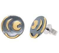 trendor Ohrringe Himmelsscheibe von Nebra 925 Silber schwarz/gold ⌀10 mm | ausgefallene Ohrstecker für Frauen, zeitlose Geschenkidee
