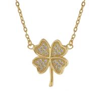 trendor Schmuck Damen-Halskette mit Kleeblatt Gold auf Silber mit Zirkonias 75488