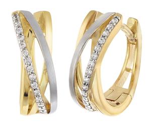 trendor Schmuck Damen-Ohrringe 925 Silber Bicolor Zirkonia Creolen 28028