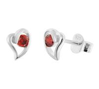 trendor Schmuck Damen Ohrringe 925 Silber Ohrstecker Herz Granatrot 21404-16