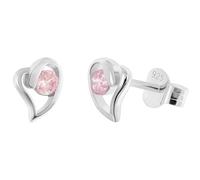 trendor Schmuck Damen Ohrringe 925 Silber Ohrstecker Zirkonia Herz Pink 21404-09